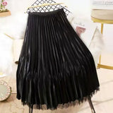 Both Sides Wear Pearls Mesh Skirt Women 2025 Summer Velvet High Waist Long Skirts Woman Solid Color A Line Pleated Skirts 211-0-Outfit