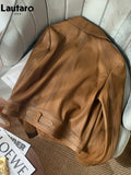 Spring Autumn Short Brown Soft Pu Leather Jackets for Women New Arrival 2023 Cool Luxury Runway Fashion
