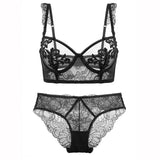 Ultra-thin Lingerie Women's Underwear Sexy Underwire Bra Brief Set Women Floral Embroidery Transparent Bralette