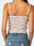 Women Floral Lace Crop Camis Tops Summer Backless Spaghetti Strap Tank Sleeveless Mini Vest for Streetwear