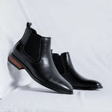 Zingj British Chelsea Men's High Help Simple Advanced Sense Casual Business Dress Pointed Leather Boots