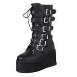 Style Rion Rivet Middle Cylinder Knight Boots 2025 Autumn And Winter New Thick Bottom High With Belt Buckle Size 43 Women