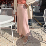 High Waist Satin Skirt Women Casual A-Line Midi Silk Slim Summer