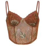 Zingj Summer New Sexy Female Retro Mesh Lace With Lace Printing Bottom Sling