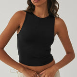 Zingj Women's New Sexy Crop Sleeveless Tight Bottom Shirt Round Collar I-Vest Wear-Outfit