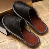 Leather Home Slippers for Men Winter Warm Plush Slippers Bedroom Genuine Leather Unisex Men/women House Indoor