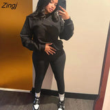 Autumn Black 2 Two Piece Sets Tracksuit Womens Outfits 2021 Sweatsuits For Women Long Sleeve Tops Long Pants Sets