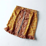 Queens Women Red Floral Printed Beach Bohemian Skirt Ladies Rayon Cotton Elastic Waist Mini Boho