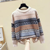 female art retro 2021 new fashion autumn and winter student Japanese diamond jacquard pullover