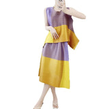 Wear Three Houses Folded 2025 Sleeveless Splicing Ribbon Loose Top High Waist Folded Skirt