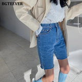 Casual Summer Half Denim Shorts for Women High Waist Loose Pockets Female Straight Jeans Shorts 2021 Ladies