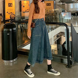 Denim Skirt Women Plus Size 5XL Korean Long Jeans Skirt 2021 Button Pocket Big Hem Casual Loose High Waist A-Line