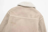 Beige Fur Lining Turn-Down Collar Biker Jacket- Outfit