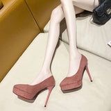 Red Bottom Black High Heels Female Fine Heel Sexy Temperament Waterproof Table Ultra-High Single Shoe Thick Sole 12Cm