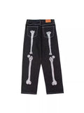 Street Skeleton Black Jeans Men's Hip-Hop Straight Loose Harajuku Casual Floor