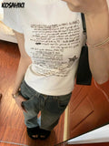 Summer Letter Print All Match T-shirts Casual O Neck Fairy Slim Cropped Tops Women Short Sleeve Harajuku Y2k Aesthetic