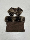 Vintage Leopard-Print Hairy Neck Short-Squeeze Wrapping + Low-Waisted Umbilly A-Skirt Suit Cold-Winded Hot Girl