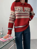 Half Zip Christmas Knit Pullover- Outfit