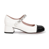Zingj 2024 New Pearl Metal Chain JK Single Shoes Retro Small Fragrance Wind Spell Color Thick Heel Casual Mary Jane Shoes Woman-Outfit