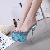 Zingj Size Hot Style Sexy Superb Heel Sunflower Thick Heel Thin Heel Waterproof Al Transparent Crystal Shoes Wedding Shoes