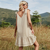 2022 New Women's Spring and Summer Single-breasted Button Vest Straps Bow Backless V-neck Ladies