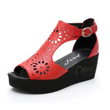 2021 New Hollow Genuine Leather Sandals Women Shoes Sandals Platform Wedges Summer Shoes Woman Fashion Casual