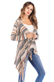 Queens Women Color Matching Long Sleeve Tassel Kniting Bohemian Maxi Sweater Pile Collar Boho