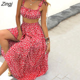 Print Floral Skirts two piece sets female summer 2022 new retro sweet fresh temperament two-piece suit long skirt