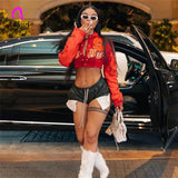 Patchwork Women Crop Fly Jacket Long Sleeve Button Up Coat 2022 Autumn Workout Activewear Fitness Boom Jacket