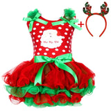 Dot Baby Girl Christmas Santa Dress Cartoon Snowman Print Tutu Red Long Sleeves Toddler Xmas Party Dress New Year