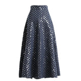 Denim Patchwork Sequin Skirt For Women High Waist Casual A Line Skirts Female Fashion New Clothing 2022 Spring