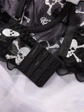 Black Skull Embroidery Mesh Lingerie Set- Outfit