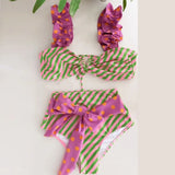 Waist Swimwear Women Swimsuit 2021 Bikini Bandage Bikinis Set Padded Bathing Suit New Leaf Print Biquini Maillot de