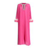 Famous Dress 2025 Spring New Temperament Fashion Design With Diamond Feathers Spliced Solid Color