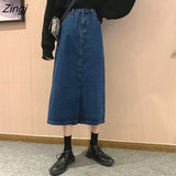 Women Retro Denim Vintage Trendy Korean Daily A-line Simple Design Womens Skirt Chic Popular Stylish Empire Girls