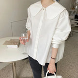 Zingj Chic Early Spring French Age Doll Collar Back Splicing Pleated Design Loose Versatile Long Sleeved Shirt