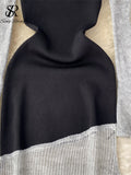 Autumn Women Knitted Midi Dress Splice Irregular Diagonal Collar Lace Up Design New Fashion Elegant High Quality