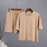 Summer 100% Cotton Sets Women 2022 New Casual Loose Two Pieces Short Sleeve T Shirts and High Waist Short Pants