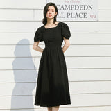 Summer Women's Dress Square Collar Kawaii Puff Sleeves Fashion Vestidos Dress Vintage Jacquard Elegant Dresses For