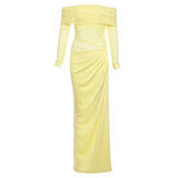 2025 New Women's Temperament Sexy Shoulder Mesh Perspective Long Dress Dress