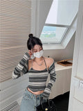 Grunge Tie Dye T Shirt Women Two Piece Tops Y2k Vintage T-shirt E Girl Striped Crop Tops Lace Up Tee Shirts Beach