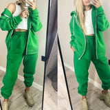 Zipper Hooded Sweatshirts Set Women Long Sleeve 2pcs Sets Female Loose Pockets Long Pant Suits Winter Solid