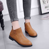 Leather Boots Women Daily Square Heel Zip Shoes Breathable Female Comfortable Square Head Pointed Toe Shoes Retro