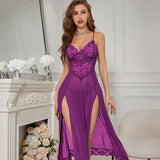 Zingj Sex Underwear Sexy Female Lace Mesh Slit Long Skirt Home Clothes Sex