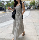 Zingj Chic Summer Niche Temperament Square Collar Dew Collarbone Color Stripe Waist Show Thin Halter Dress