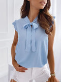 Women Blouses Butterfly Short Sleeves Shirt Summer Bow Lace Up Polka Dot Female Tops Ruffle Pullover Vintage Blusa