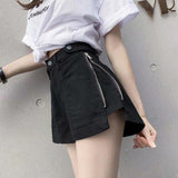 Summer Women Denim Shorts High Waist Jeans Fur-Lined Button Pockets Shorts Slim Fashion Zipper Wide Leg