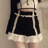 Piece Sets Womens Outfits Summer 2022 White Crop Top Black Cardigan Shorts Lace Trim Cute Short Sets Kawaii Clothes for