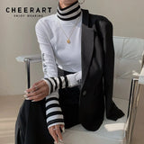 Winter Fleece Plus Size T Shirt Women Turtleneck Long Sleeve Top Striped Korean Fashion Tshirt White Black Tee