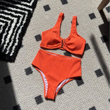2024 New Solid Color Sexy Special Fabric High-Waist Split Swimsuit Swimsuit